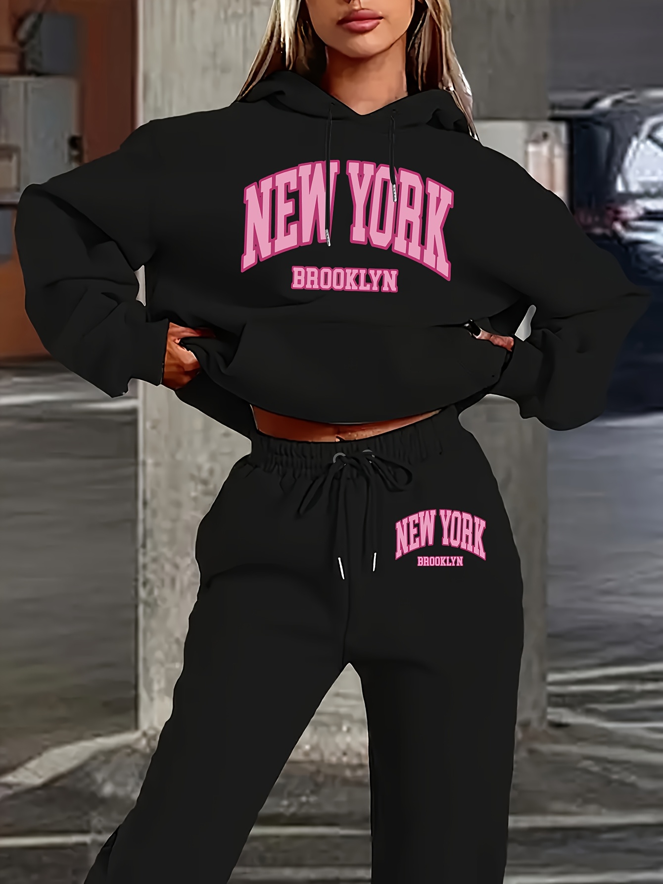 Women 2Pcs Letter Print Outfit - đánh giá và giá Winter Clothing For Women